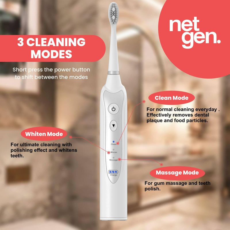 [Australia] - Sonic Electric Toothbrush for Adults with 5 Toothbrush Replacement Heads, 3 Brushing Modes & 2 Minutes Built-in Timer, Travel Toothbrushes with Inductive Charging, Rechargeable toothbrush | White 