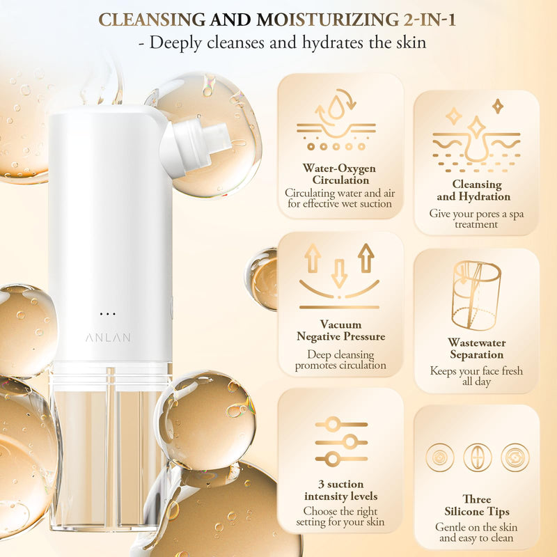 ANLAN Blackhead Remover for Face – Pore Extractor Vacuum with Microbubble Cleaning Blackhead Extractor Tools with 3 Suction Levels Acne Pimple Extractor Kit for Nose Face & T-Zone (White)