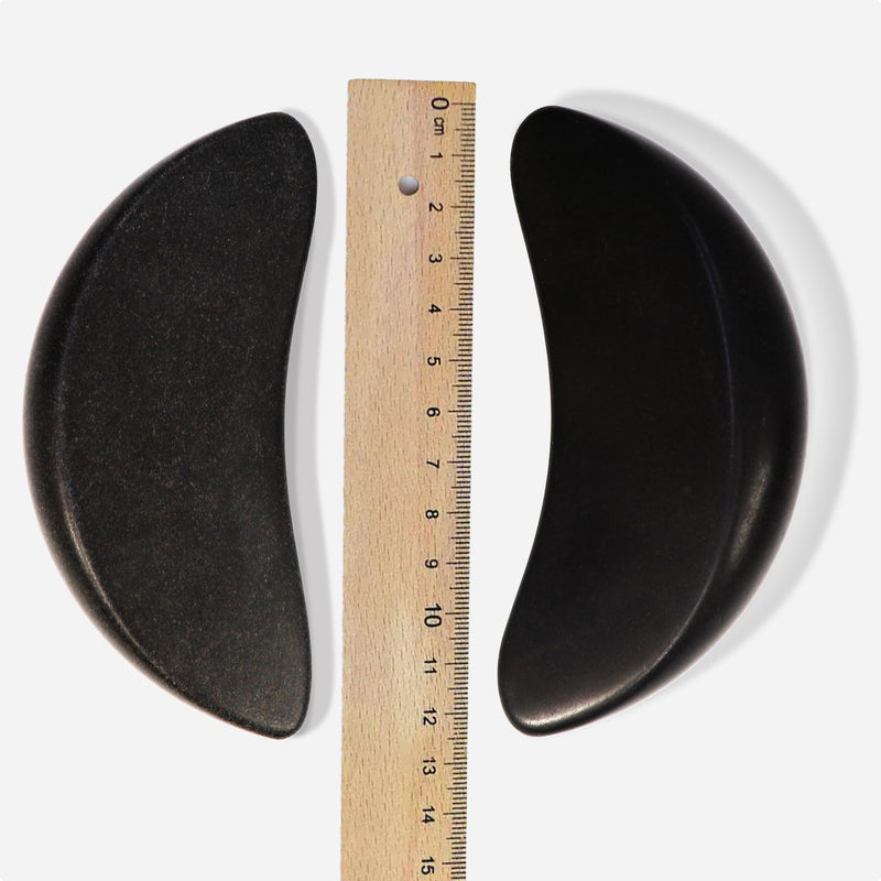 [Australia] - Master Massage 2-Piece Large Waning Moon Crescent Massage Stone Set - Arc Curved Deep Tissue Massager Hot Stones Pack – Gua-Sha Pressure Point Massage Tool - Black Basalt Rock Massage Tool Pack 