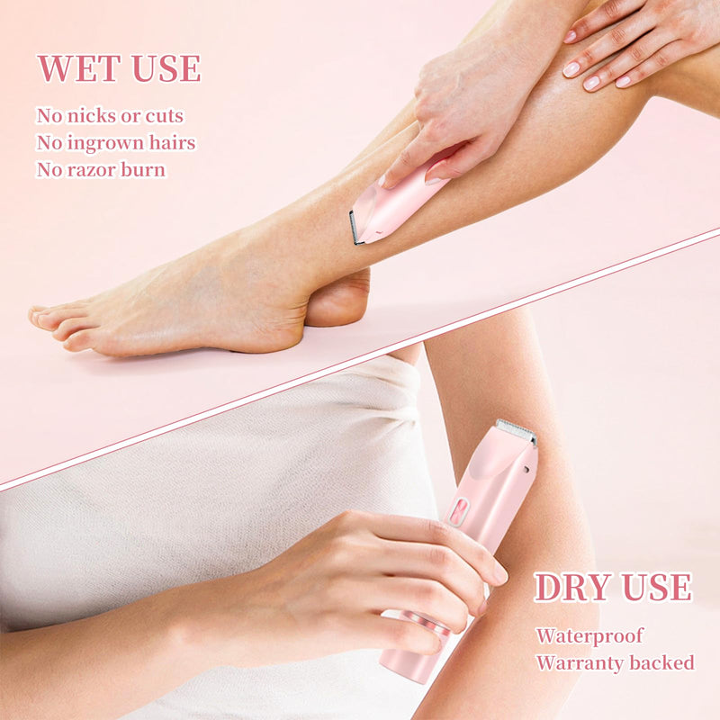 [Australia] - QNHMPW Bikini Trimmer for Women,Electric Razors for Women,2-in-1 Dual Head Shaver- Wet/Dry Shaver Groomer, Waterproof Hygiene Razor Used for Face, Underarm, Leg, Bikini Area(Pink) Pink 