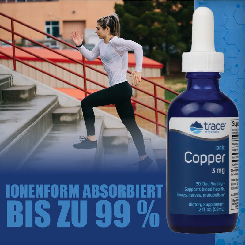 [Australia] - Trace Minerals | Liquid Ionic Copper 3 mg Dietary Supplement | Antioxidant enzyme superoxide dismutase | Supports blood health, nerves and metabolism 59ml, 48 servings 