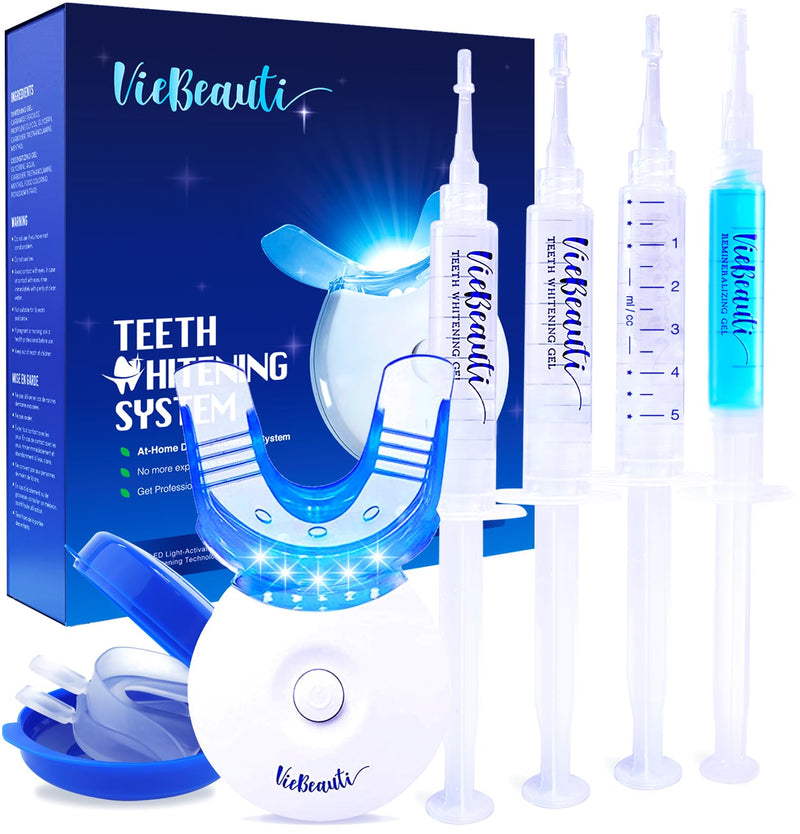 VieBeauti Teeth Whitening Kit - 5X LED Light Tooth Whitener with 35% Carbamide Peroxide, Mouth Trays, Remineralizing Gel and Tray Case - Built-in 10 Minute Timer Restores Your White Smile 0.61 Fl Oz (Pack of 1)