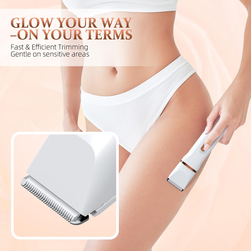 [Australia] - 5-in-1 Bikini Trimmer for Women, IPX7 Waterproof Electric Razors Shaver, Cordless Body Hair Trimmer, Facial & Pubic Hair Removal, Ceramic Blade (White) A-white 