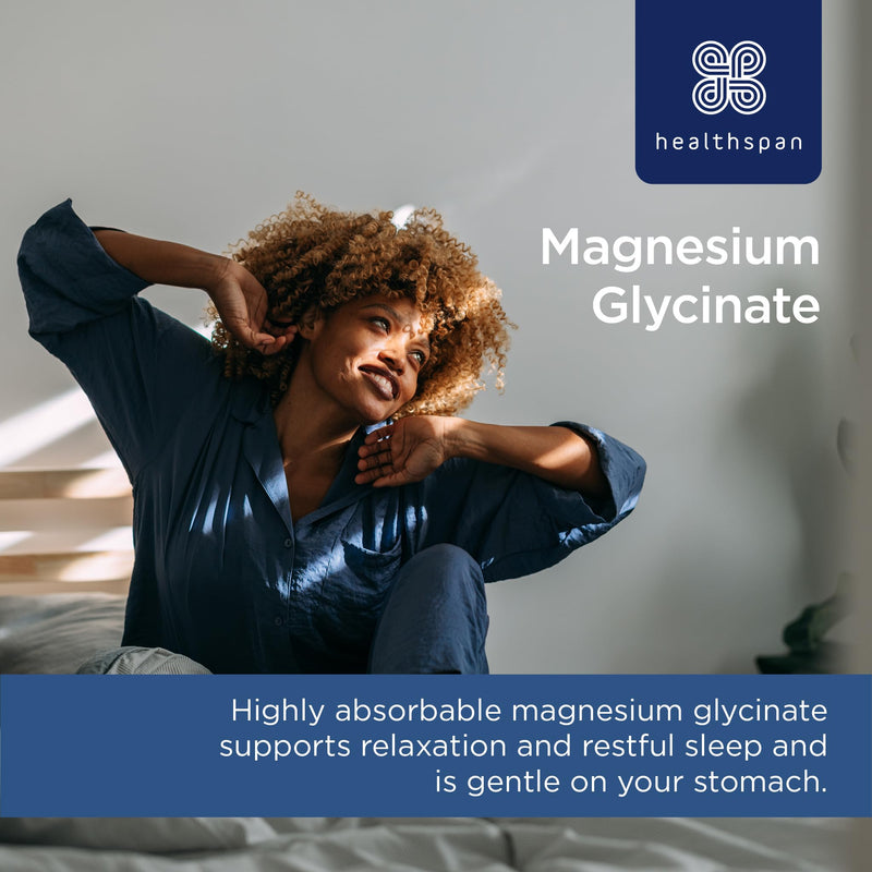 Healthspan Magnesium Glycinate 1500mg | Unwind at Bedtime | Reduces Tiredness & Fatigue | Maintains Normal Muscle & Psychological Function | Gentle on Your Stomach | Vegan (240 Tablets) 120 count (Pack of 2)