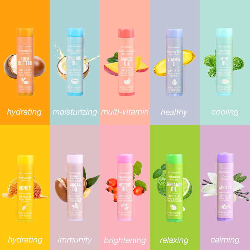 10pc Lip Balm Collection with Essential Oils - Hydrating Lip-Great Gift | Hydrating Lip Balms Infused w/Natural Healing Essential Oils - Vitamin Enriched Lip Balm Set