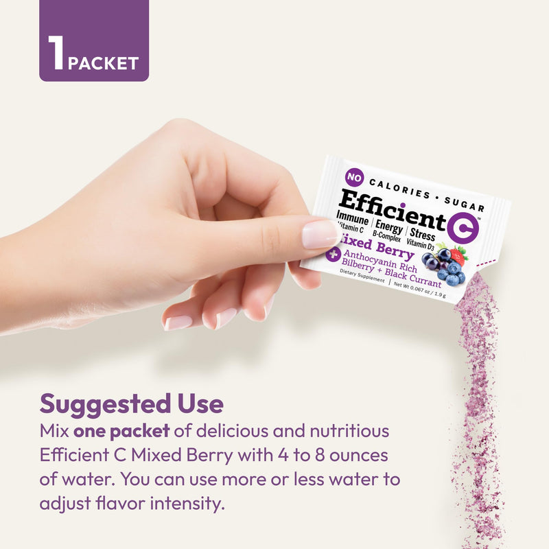 Andrew Lessman ProCaps Efficient C Mixed Berry 90 Drink Packets | 500 mg Non-Acidic Vitamin C plus Bilberry, Black Currant, Methylcobalamin B12 & Vitamin D3 for Immune, Energy & Eye Support. Mixed Berry w/ Bilberry & Black Currant 0.07 Ounce (Pack of 90)