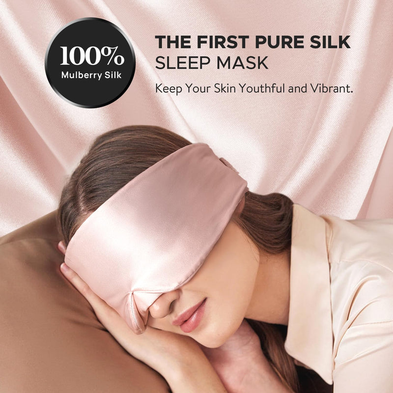 [Australia] - LitBear Silk Sleep Mask for Side Sleeper, Eye Mask Sleeping for Women Men 100% 22 Momme Pure Mulberry Silk, Face-Hugging Padded Eye Cover for Sleeping with Adjustable Band (Pink) Pink 