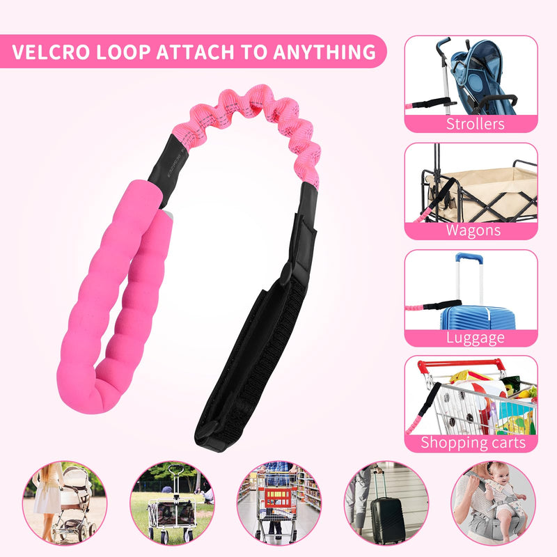 [Australia] - ONEDONE Stroller Handle for Toddler Travel 20" Stroller Strap for Kids to Hold Handle for Strollers, Wagons, Shopping Carts Soft Handle for Child Safety Keep Kids Close Pink 
