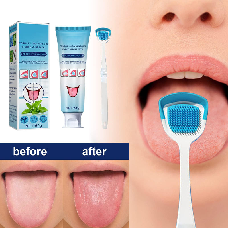 [Australia] - Tongue Cleaning Gel Set, Tongue Cleaner Gel with Tongue Brush, Easy to Use for Adults Kids, Tongue Scraper Scrubber for Adults with Cleaning Gel 