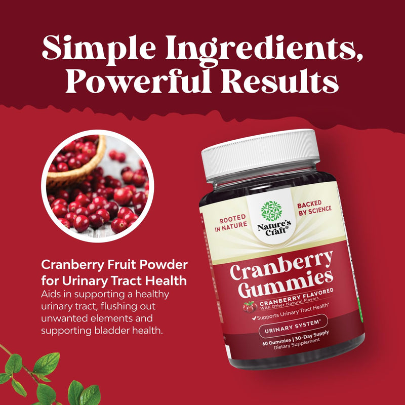 Natural Cranberry Gummies for Women and Men - Extra Strength Delicious Antioxidant Cranberry Chews for Urinary Tract Health - Kidney & Bladder Support with Immune Health - Vegan & Gluten Free - 60 Ct