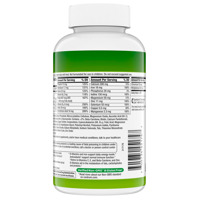 Centrum Multivitamin for Adults 18 and Over, 200 Tablets | Contains B Vitamins, Vitamin C, Vitamin E and Antioxidants, Supports Healthy Immune Response, GLP-1 Support 200 Count (Pack of 1)