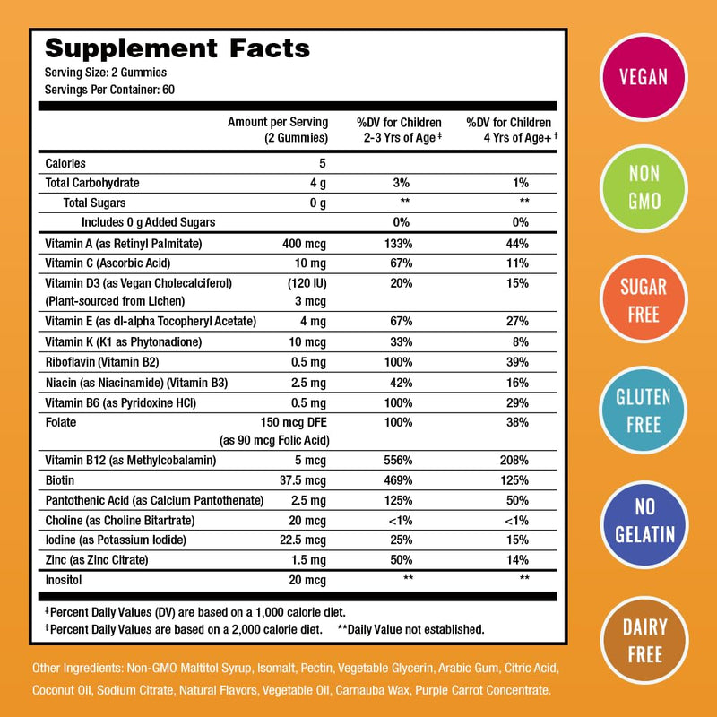 NutraChamps 120 Gummy Vitamins for Kids (Pack of 2), Sugar Free Kids Vitamins Gummy Multivitamin, Vegan & Non-GMO, Strawberry, Passionfruit, Peach & Cherry 120 Count (Pack of 2)