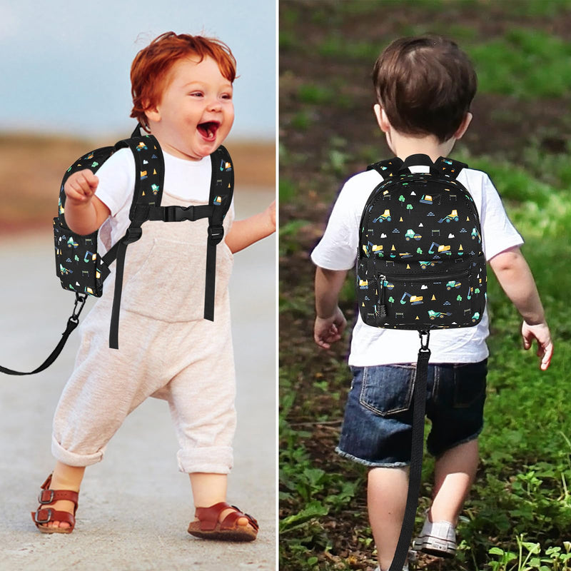 [Australia] - Accmor Toddler Backpack Leash, Mini Child Backpack with Anti Lost Wrist Link, Cute Kids Backpack Walking Harness for Outdoor Travel, Adorable Excavator Backpack Tether for Baby Boys Girls Ages 1-3 Black/Excavator, Black Link 