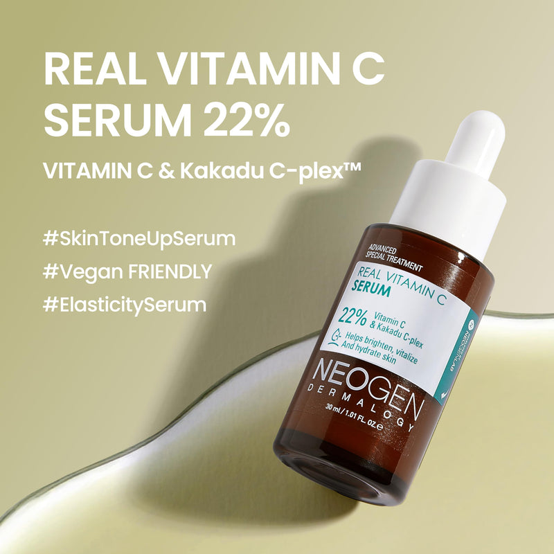 DERMALOGY by NEOGEN Real Vitamin C Serum 1.12 oz (32g) - Brightening, Revitalizing Serum with 22% Pure Ascorbic Acid, Ferulic Acid, Zinc and Niacinamide - Korean Skin Care
