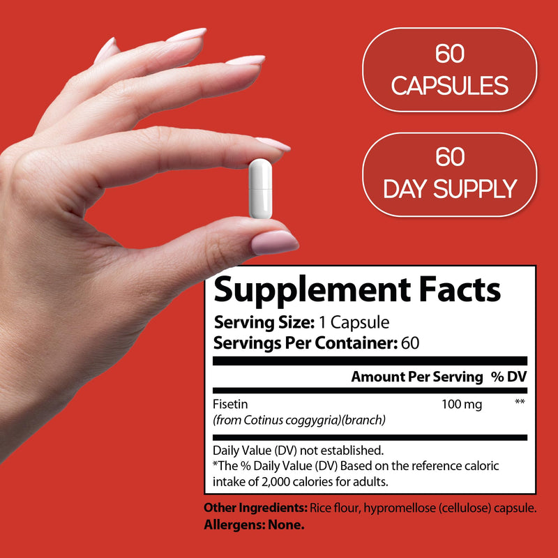 Fisetin 100 mg Capsules – Premium Fisetin Supplement from Cotinus Coggygria, 60 Vegan Capsules, 60 Day Supply
