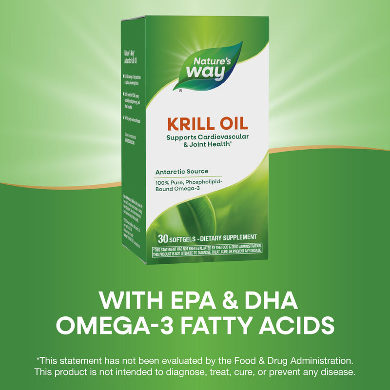 Nature's Way Krill Oil, Omega-3 Phospholipid Formula, 30 Softgels | Phospholipid-Bound Omega-3 Krill Oil to Support Cardiovascular and Joint Health* and Healthy Blood Triglyceride Levels* Unflavored 30 Count (Pack of 1)