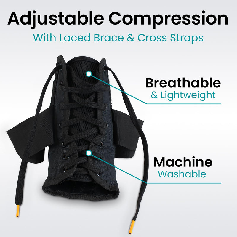 Vive Lace Up Ankle Brace - Men, Women Foot Support Stabilizer Compression Sleeve - Sprained Adjustable Leg Splint - Sprain Rolled Immobilizer Wrap Guard for Running, Volleyball, Basketball, Soccer (M) Medium (Pack of 1)