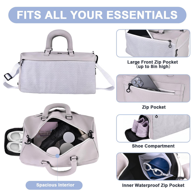 Gym Bag for Women, Travel Duffel Bag Carry on Weekender Bag | 20L, 2 Waterproof Bag, Water Resistant, Light Weight, Shoe Compartment, Washable, For Travel, Overnight, Yoga, Beach