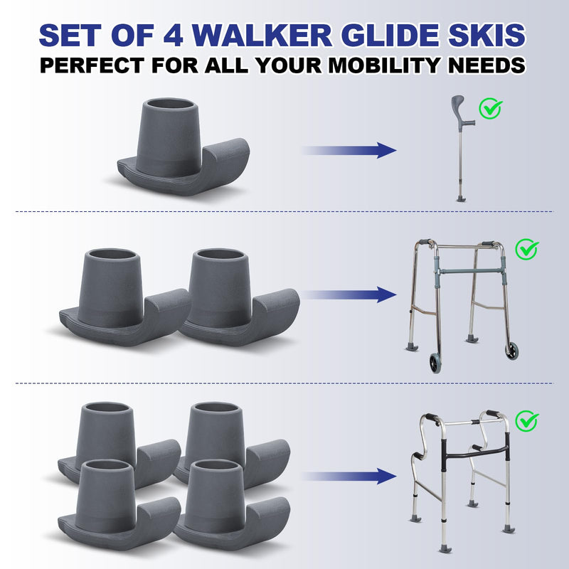 [Australia] - Walker Ski Glides, 4 Pack Durable Walker Ski Glides for Folding Walkers, Universal Fit Walker Accessories, Easy Fit Walker Glides for Smooth Mobility, Essential Mobility Aid for Walkers for Seniors 