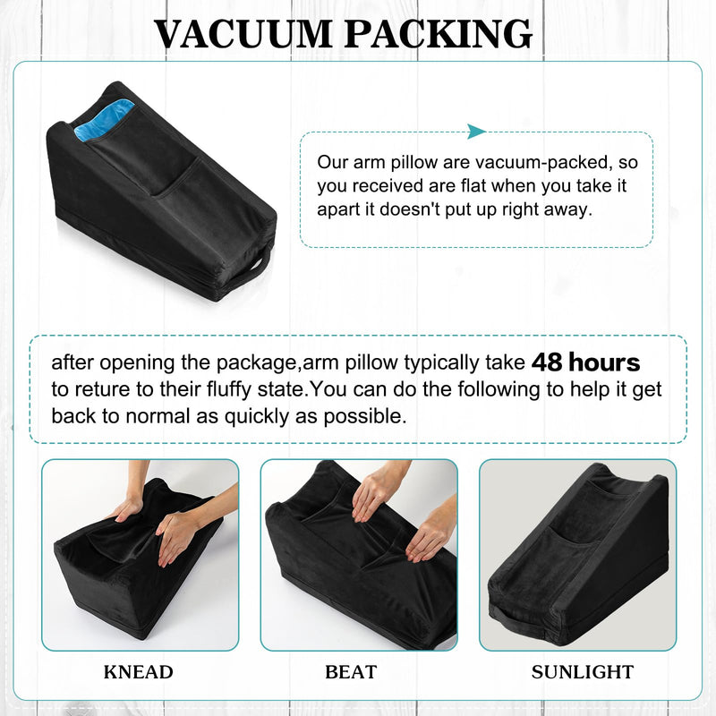 [Australia] - Buryeah Arm Elevation Pillow with 2 Pockets, Soft Ergonomic Support Pillow for Elbow Rest Wedge Broken Arm Gifts with High Density Foam for Recovery Sleeping(Black) Black 