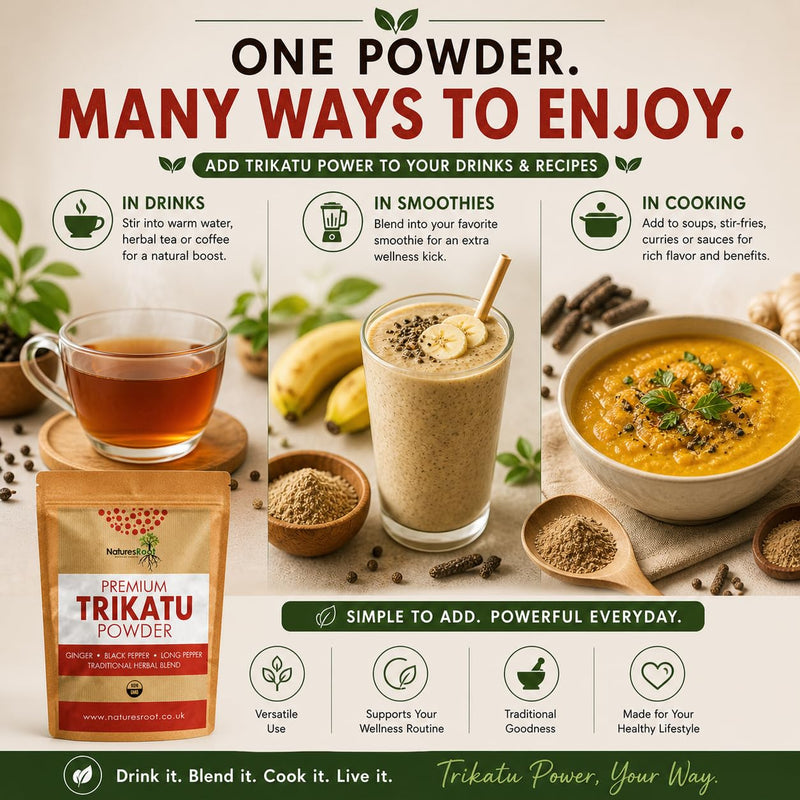Nature’s Root Organic Trikatu Powder 500g – Traditional Ayurvedic Herbal Blend – Ginger, Black Pepper & Long Pepper – Fine Powder for Daily Wellness Routines