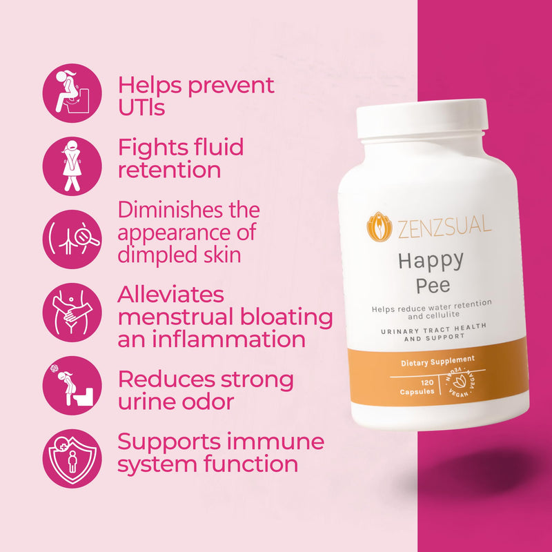 ZENZSUAL Happy Pee, 120 Capsules – Urinary Tract Support & Bladder Health Supplement with Cranberry, D-Mannose, Vitamin C and Oregano for Women and Men – Healthy Flow, Comfort & Fluid Balance