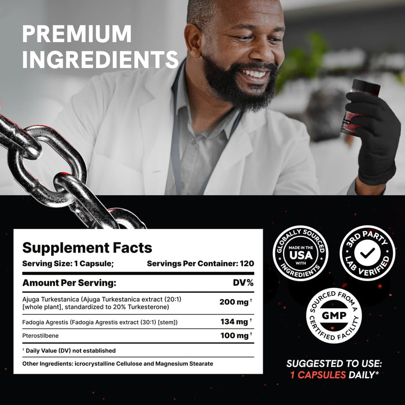 [Australia] - Turkesterone Supplement for Men - Organic Turkesterone Supplement for Muscle Growth w/Fadogia Agrestis Pterostilbene | Complexed Turkesterone Powder | 120 Turkestrone Vegan Capsules 2 Packs 