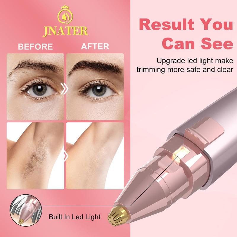 Eyebrow Facial Hair Remover - 2 in 1 Rechargeable Eyebrow Trimmer and Facial Hair Removal for Women, Painless Electric Hair Removal Device with LED Light for Face Eyebrows Peach Fuzz Lip Body