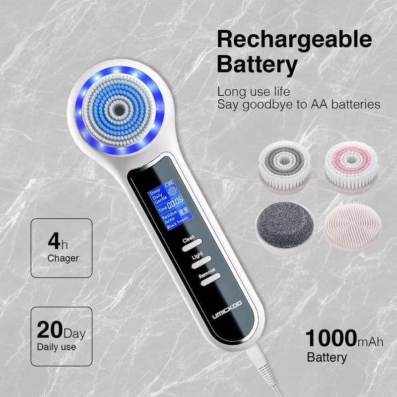 [Australia] - Face Scrubber Exfoliator with LCD Screen,Rechargeable Facial Cleansing Brush IPX7 Waterproof 3 in 1 Blackhead Remover Vacuum for Exfoliating,Massaging and Deep Pore Cleansing White 