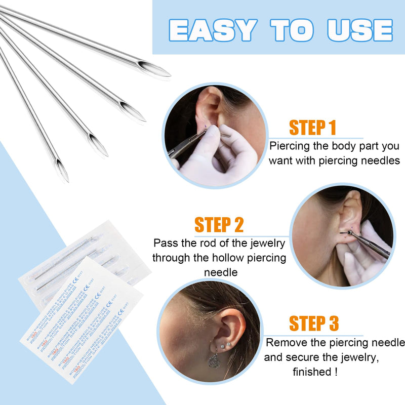 [Australia] - 50pcs Piercing Needles Kit - 12G 14G 16G 18G 20G Mixed Gauges, 316L Stainless Steel Hollow Needles for Ear Nose Belly Button Jewelry Piercing MIX-50PCS 