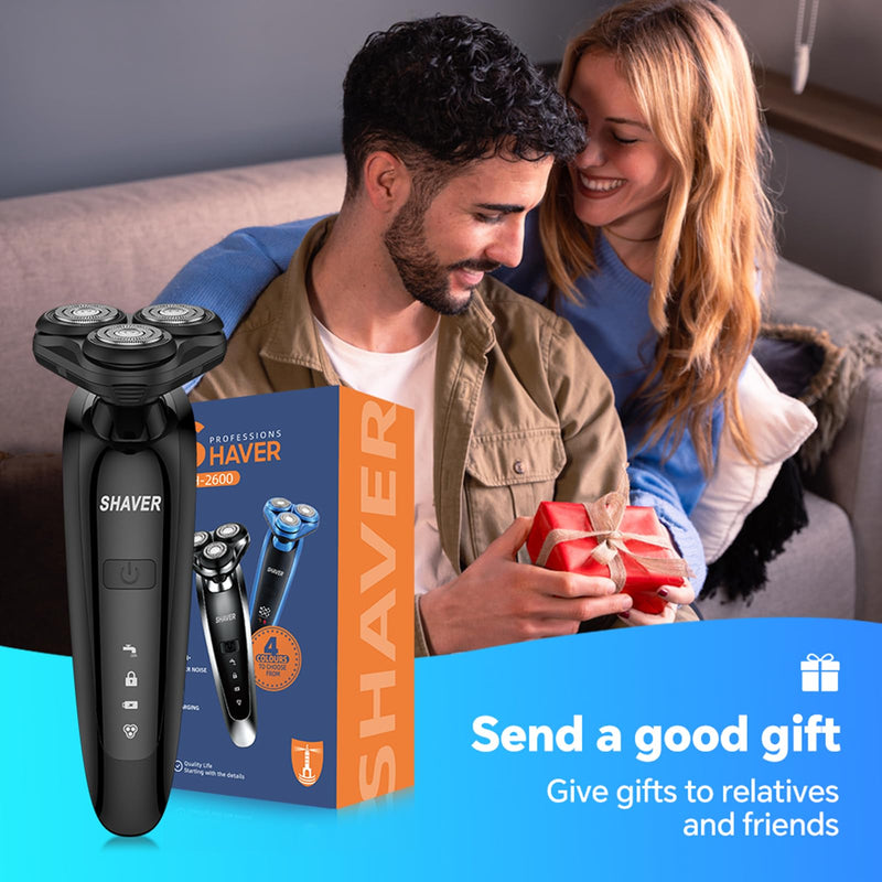[Australia] - Electric Razor for Men - Rechargeable Shaver 3D Precision Blades with Pop-up Trimmer - Rotary Cordless Shavers Washable Gentle on Sensitive Skin for Beard Sideburn Face with Travel Lock Men Gift Black 