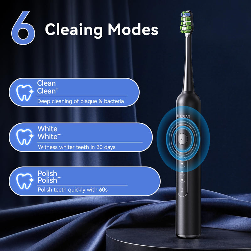 Sonic Electric Toothbrush, Rechargeable Travel Toothbrush Set, IPX7 Waterproof Power Toothbrush with Case, 8 Brush Heads, Charger, 2-Min Smart Timer, One Charge for 60 Days(White) White