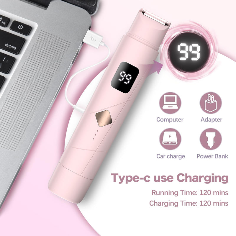 [Australia] - Bikini Trimmer for Women, 2 in 1 Electric Razors for Women, Pubic Body Hair Trimmer with Dual Ceramic Blades, Painless Hair Removal for Face, Body & Intimate Areas, IPX8 Waterproof 