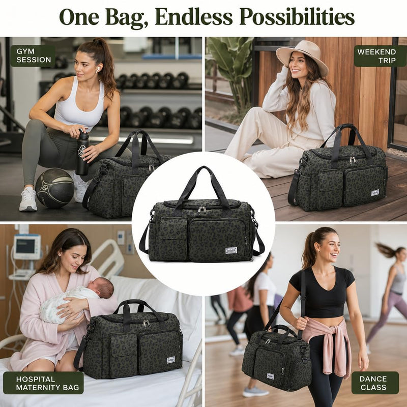 Leopard Duffle Bag Women Weekender Bag Overnight Bags for Women Travel Sport Duffle Gym Bag-Green Leopard Green Leopard