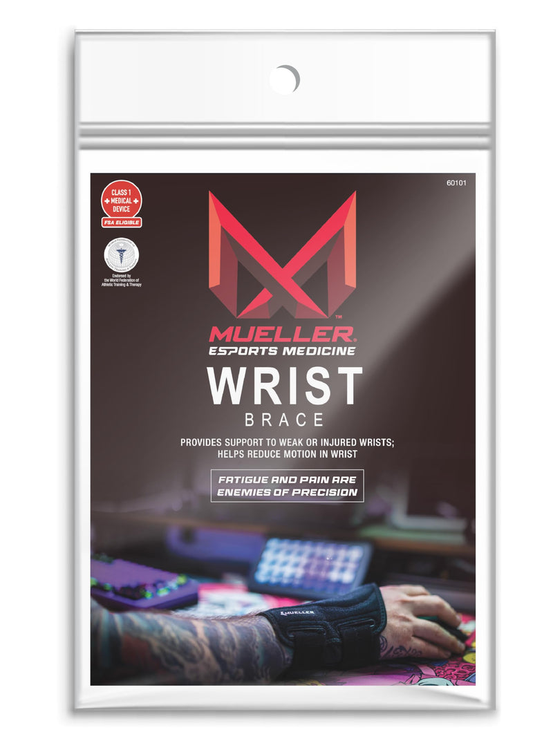 [Australia] - MUELLER Esports Medicine Fitted Wrist Brace for Men and Women, Wrist Pain Relief Support, 6 KTape Strips Included, Ideal for Gamer's Carpal Tunnel, Tendonitis, Arthritis, Right Hand, Black, One Size Esports Right-Hand Fitted Wrist Brace 