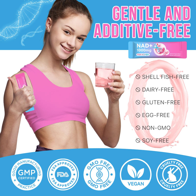 NAD+ Supplement for Women 1000mg - Premium Cellular Energy Booster with Nicotinamide Riboside & Resveratrol, PQQ, Health, Anti-Aging Support NAD Supplements (21pcs)