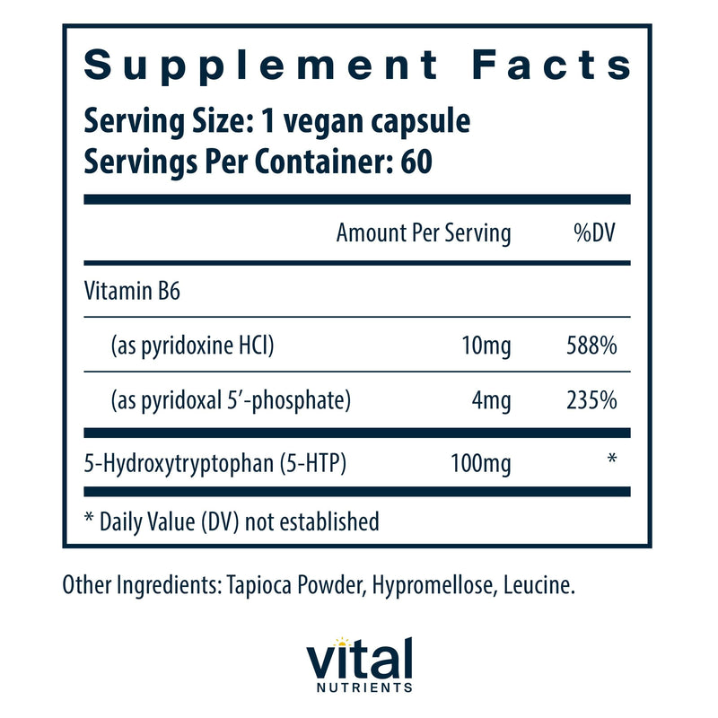 Vital Nutrients 5-HTP 100mg (5-hydroxytryptophan) - Vegan Serotonin Support Supplement* - Sleep and Stress Support - 5HTP and Vitamin B6 - Gluten, Dairy, Soy Free - Non-GMO - 60 Capsules
