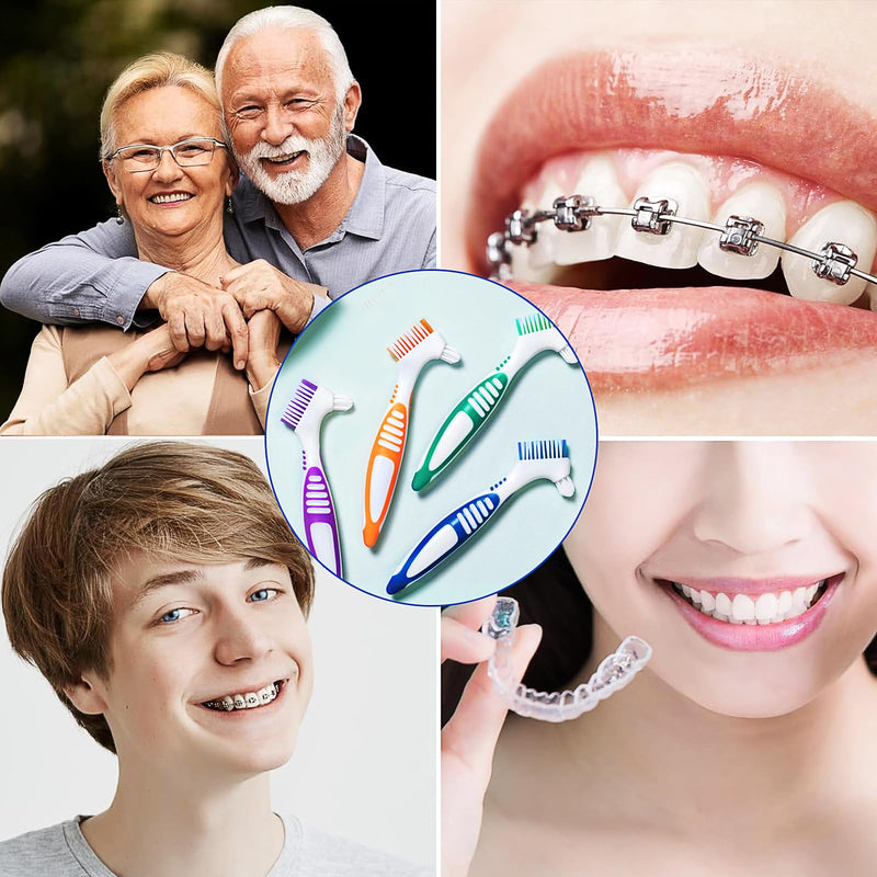 [Australia] - Denture brush, 4 pieces denture toothbrush, denture cleaning brush set, portable double-sided denture brush for effective denture cleaning, premium hard denture brush 