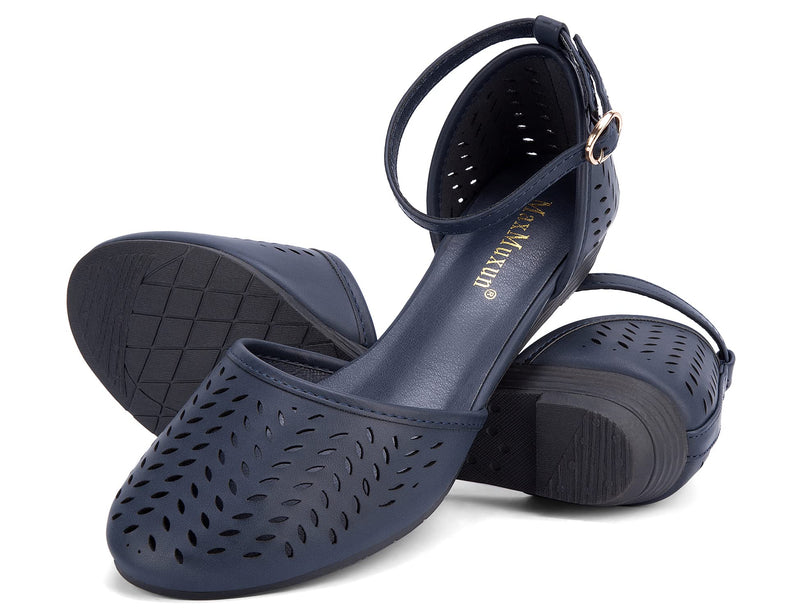 MaxMuxun Sandals for women 2026 Closed Toe Flats Roman Ankle Strap Cage Comfortable Summer Beach Dressy Shoes 9 Blue