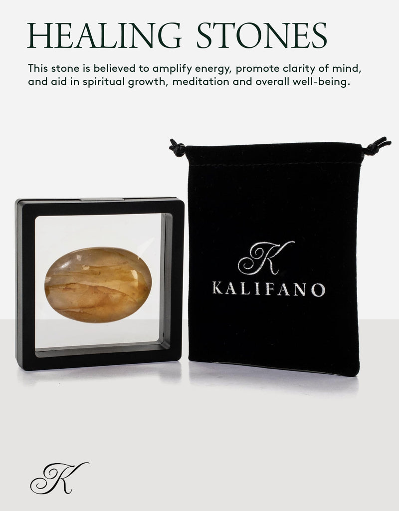 [Australia] - KALIFANO Golden Healer's Quartz Palm Stone with Healing & Calming Effects - AAA Grade High Energy Hematoid Cuarzo Worry Stone with Information Card - Reiki Hematite Crystal Used for Clarity 