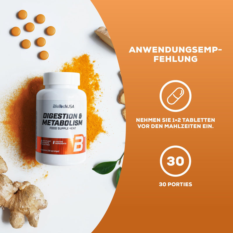 [Australia] - BioTechUSA Digestion & Metabolism, dietary supplement tablets with plant extracts, enzymes, minerals and biotin, 60 tablets 