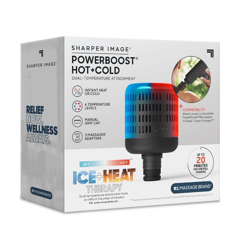 Sharper Image® Powerboost Hot + Cold Dual-Temperature Massage Gun Attachment - Instant Heat & Cold, 6 Temperature Levels, Compatible with Powerboost Massage Guns, Black Black - Hot + Cold