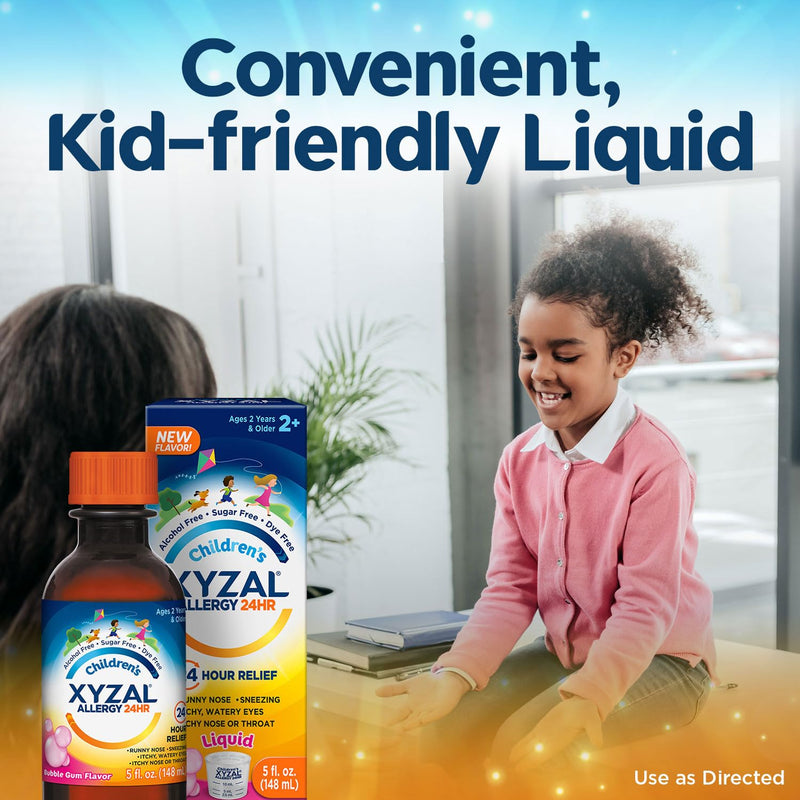 Xyzal Children's Oral Solution 24-Hour Allergy Relief for Kids, New Bubble Gum Flavor, 5 Fl. oz. (Alcohol-free, Sugar-free & Dye-free) Bubblegum 5 Fl Oz