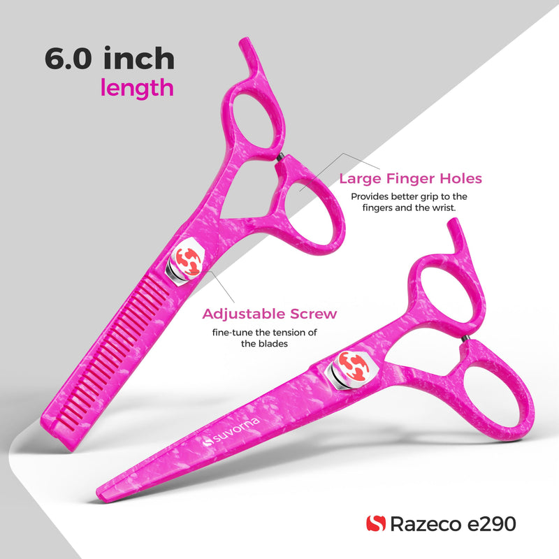 Suvorna Hair Scissors Professional with Thinning Shears for Hair Cutting | 6" Japanese Steel hair cutting scissors | Sharp Barber Scissors for Cutting and Layering | Hair Shears for Women and Men Pink