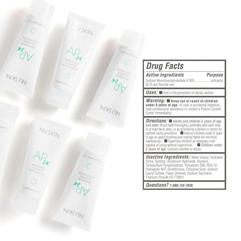 [Australia] - Nu Skin AP 24 Whitening Fluoride Toothpaste | AP 24 Blend | Vanilla Mint Flavor | Brightens Teeth | Removes Surface Stains | Prevents Dental Cavities & Plaque | Enamel-Safe | 4 oz | 1 Pack 4 Ounce (Pack of 1) 