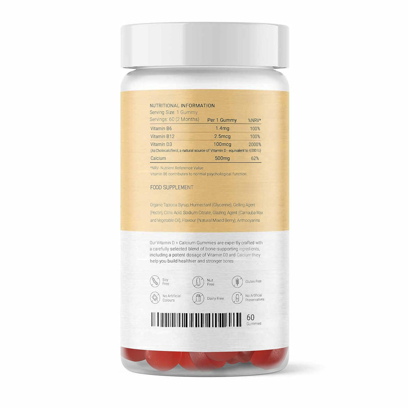 Vitamin D Gummies - Sugar Free | 2 Months Supply - 60 Vegan Gummies | High Potency | Vitamin D | Vitamin B6 & B12 | | Calcium | for The Ultimate Boost to Your Immune System | Mixed Berry Flavour