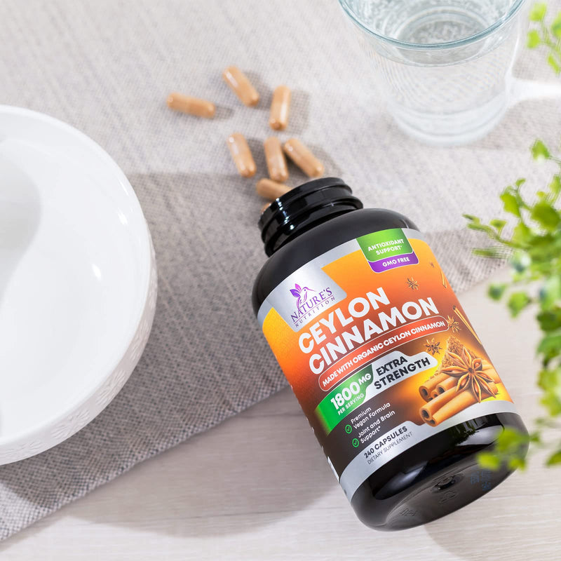 [Australia] - Pure Cinnamon Capsules, Certified Organic Ceylon Cinnamon Pills, Non-GMO, Gluten-Free, Dairy-Free, Sri Lanka Cinnamon Powder Supplement, Best Vegan True Cinnamomum Vitamins, Sugar Free - 240 Capsules 240 Count (Pack of 1) 