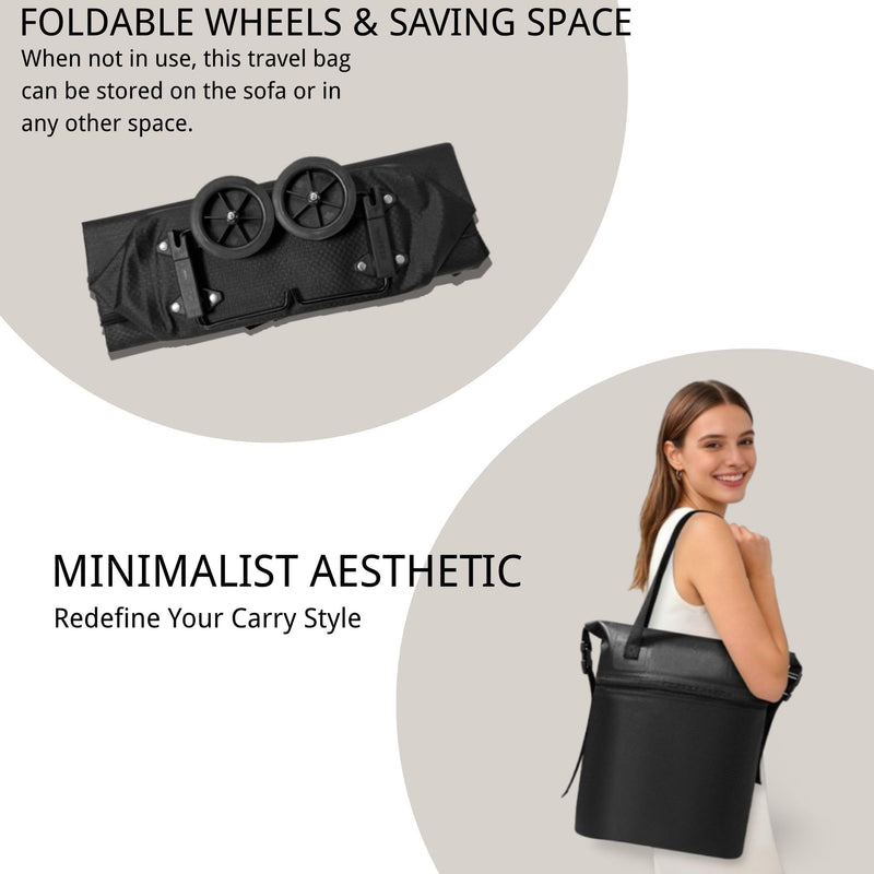 Rolling Duffle Bag with Wheels, Expandable Travel Duffle, Foldable Water-Resistant Shoulder Bag for Men & Women, Lightweight Portable Small Travel Bag for Trips, Camping, Shopping (Black) Black