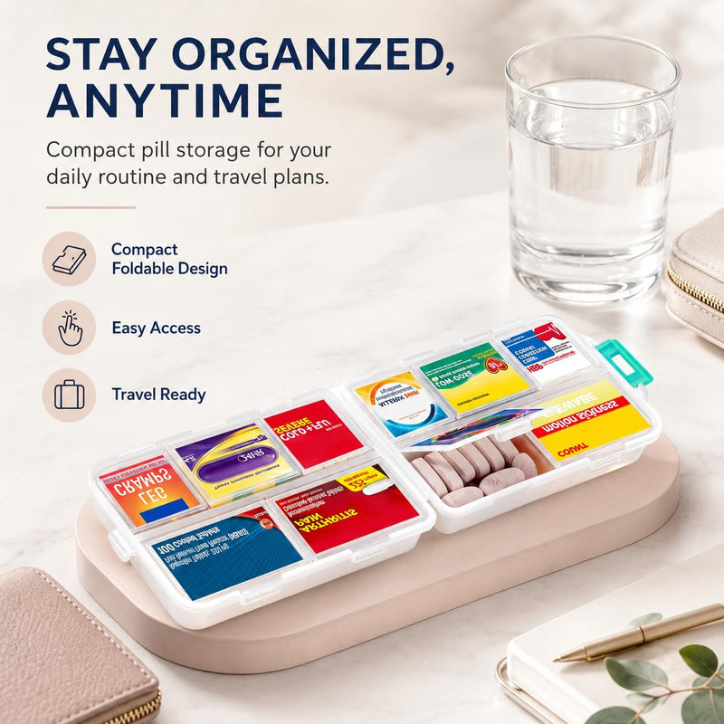 Extra Large Pill Organizer with 161 Medicine Labels, Travel Pill Case | White Extra large case with 10 compartments for 7-day pill planning, vitamins, supplements, and travel