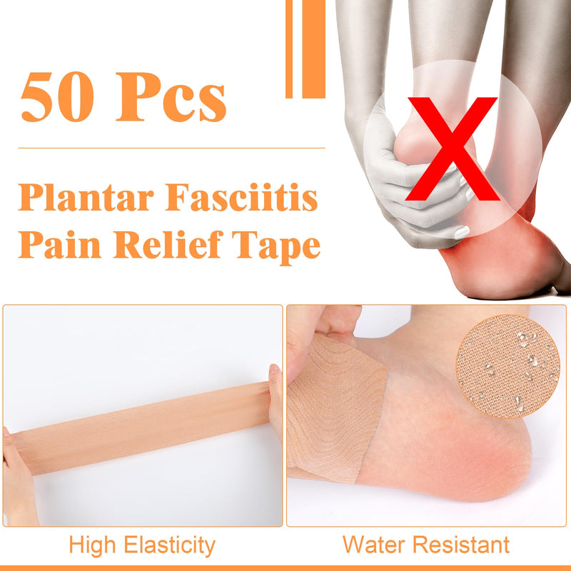 TrelaCo 50 Pcs Plantar Fasciitis Relief Strips Pre Cut Tape Foot Relief Tape Night Splints Strips for Plantar Fasciitis Sprained Ankle Heel Arch Pain(Skin Color) Skin Color